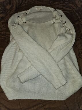 ANORAK Lace-Up Shoulder Crew Neck Sweater - Cream